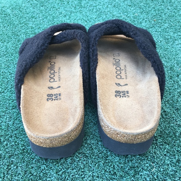 NWT Birkenstock Papilliio Daytona Platform Sandal Faux Shearling Black 38 - Picture 7 of 14